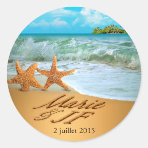Starfish Couple ASK TO HAVE YOUR NAMES PUT IN SAND Classic Round Sticker