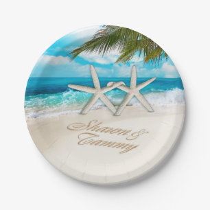 Starfish Couple ASK TO HAVE YOUR NAMES PUT IN SAND Paper Plate