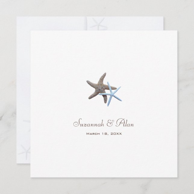 Starfish Couple Beach Carré de mariage Invitations (Devant / Derrière)