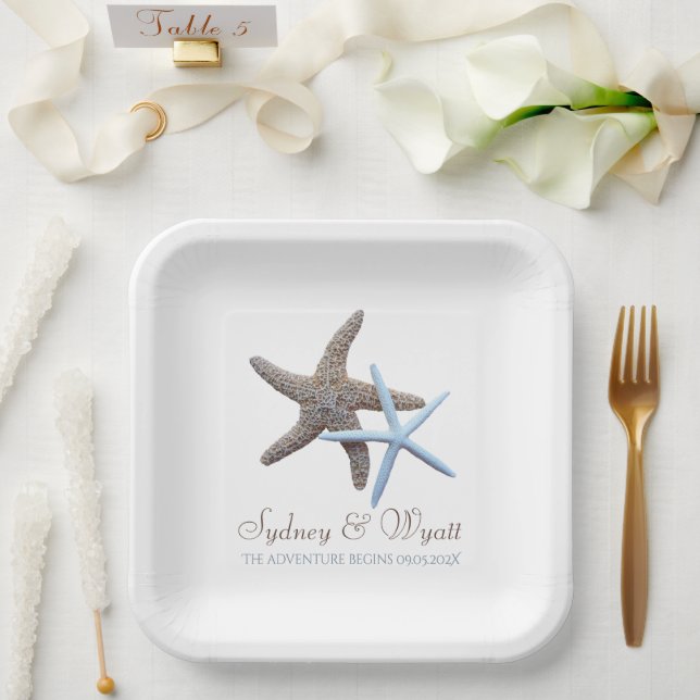 Starfish Couple Custom Adventure Begins Paper Plate (Wedding)