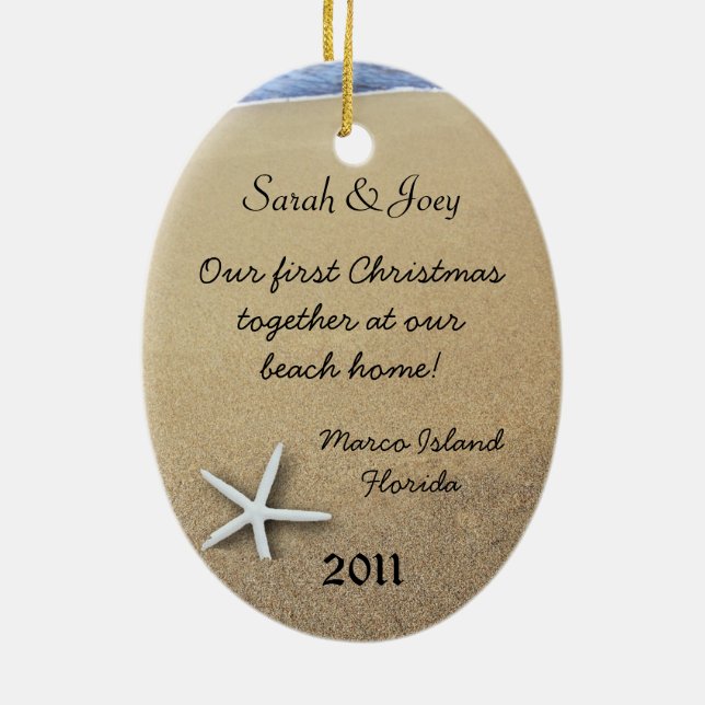 Starfish Couple Custom Oval Christmas Ornament (Back)