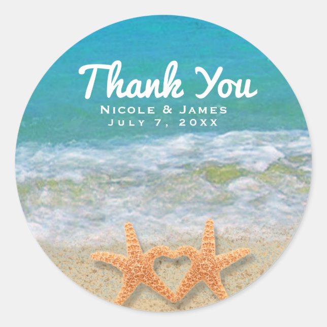 Starfish Couple on the Beach Bridal Wedding Favour Classic Round Sticker (Front)