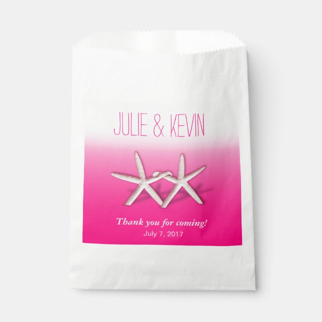 Starfish Couple On The Beach Wedding ombre fuchsia Favour Bag (Front)