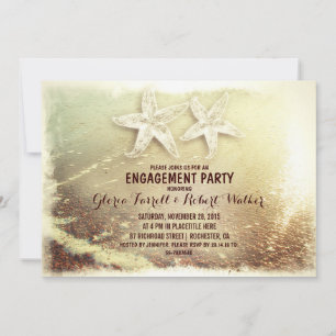 Starfish couple & sea foam beach engagement party invitation