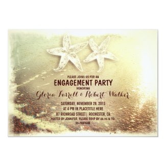 Starfish couple & sea foam beach engagement party invitation