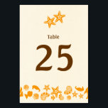 Starfish Couple Summer Beach Wedding Table Number<br><div class="desc">A pair of cute yellow starfish to match our summery beach wedding invitation suite starring a big heart made of cute seashell and shellfish illustrations. A natural paper background adds rustic flair,  making it perfect for summer weddings on the beach.</div>