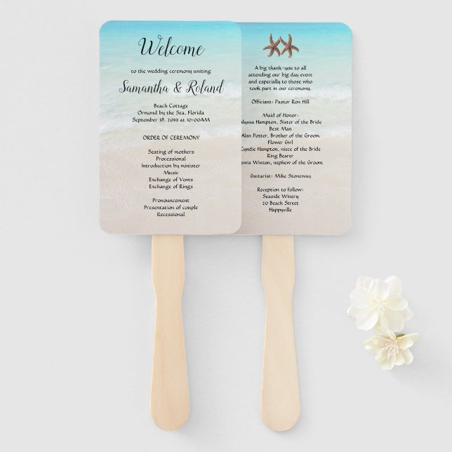 Starfish Couple Wedding Rectangular Fan Program (Front and Back)