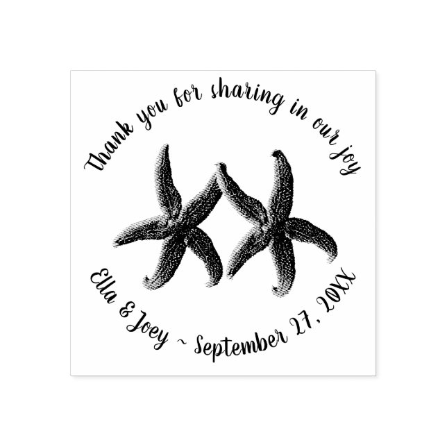Starfish Couple Wedding Thank You Rubber Stamp (Imprint)