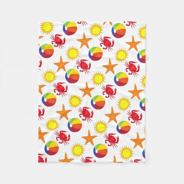Starfish Crab Beachball Summer Sunshine Beach Fleece Blanket (Front)
