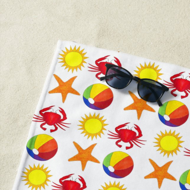 Starfish Crab Beachball Summer Sunshine Beach Towel (In Situ)