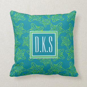 Starfish Crowd Pattern   Monogram Throw Pillow