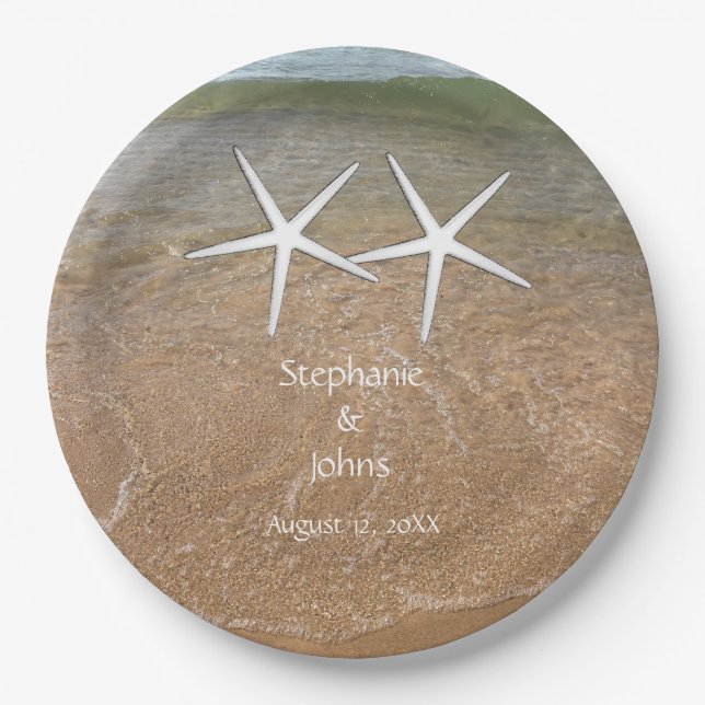 Starfish Cute Couple Beach Nautical Weddings 2023 Paper Plate (Front)