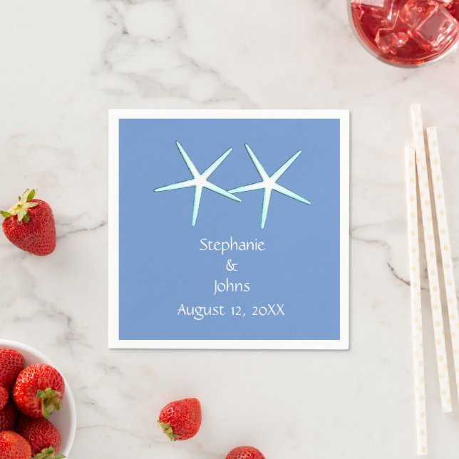 Starfish Cute Couple Cornflower Blue 2021 Weddings Napkin (Insitu)