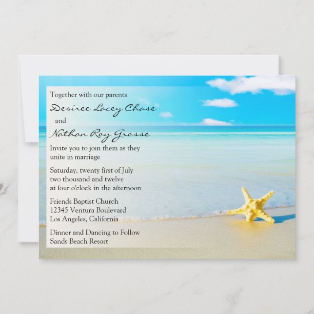Starfish Destination Beach Wedding Invitation (Back)