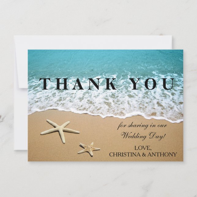 Starfish Destination Beach Wedding Thank You Note Card (Front)