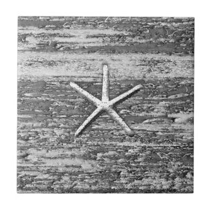 Starfish Driftwood Black And White Watercolor Tile