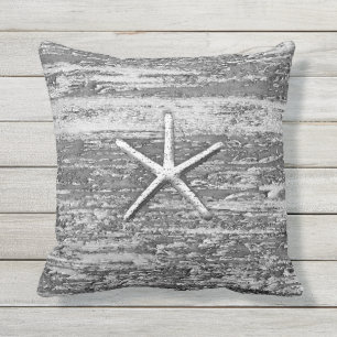 Starfish Driftwood Watercolor Outdoor Pillow