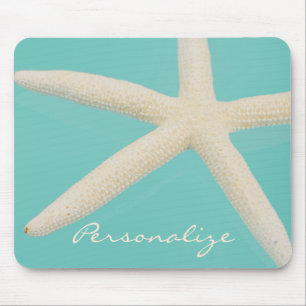 Starfish elegant ocean beach teal cream mouse pad