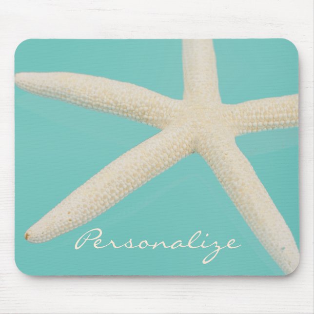 Starfish elegant ocean beach teal cream mouse pad (Front)