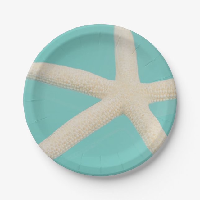 Starfish elegant ocean modern beach teal cream paper plate (Front)