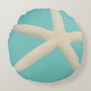 Starfish elegant ocean modern beach teal cream round pillow