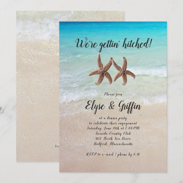 Starfish Engaged Couple Inviting Party Invitation (Front/Back)