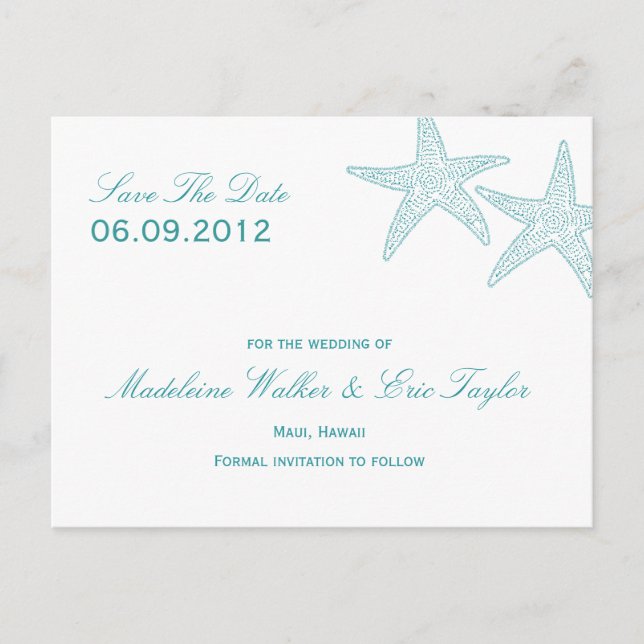 Starfish Enregistrer La Date Carte Postale - Turqu (Devant)