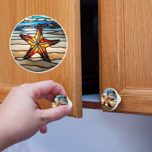 Starfish Faux Stained Glass  Ceramic Knob