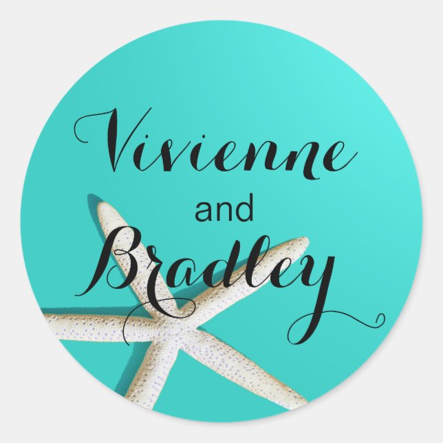 Starfish FIngers Beach | teal Classic Round Sticker (Front)