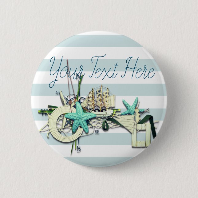 Starfish, Fishing Net & Tall Ship Nautical 2 Inch Round Button (Front)