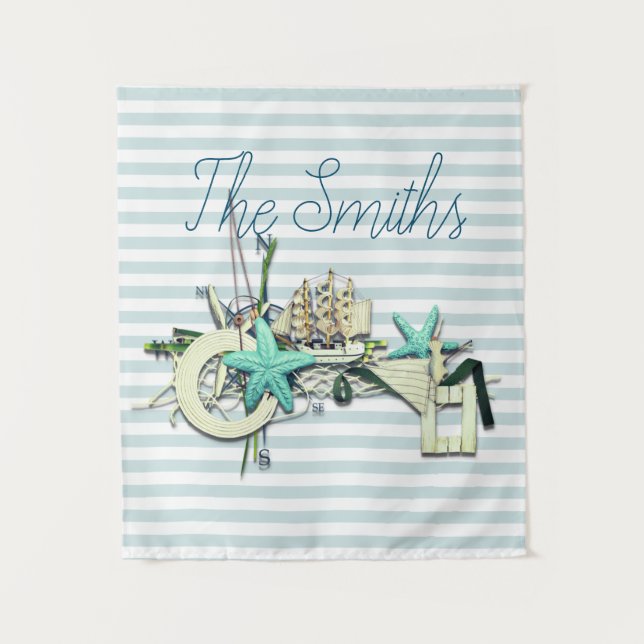 Starfish, Fishing Net & Tall Ship Nautical Tapestry (Front)