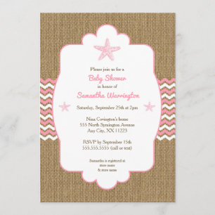 Starfish girl baby shower invites pink burlap