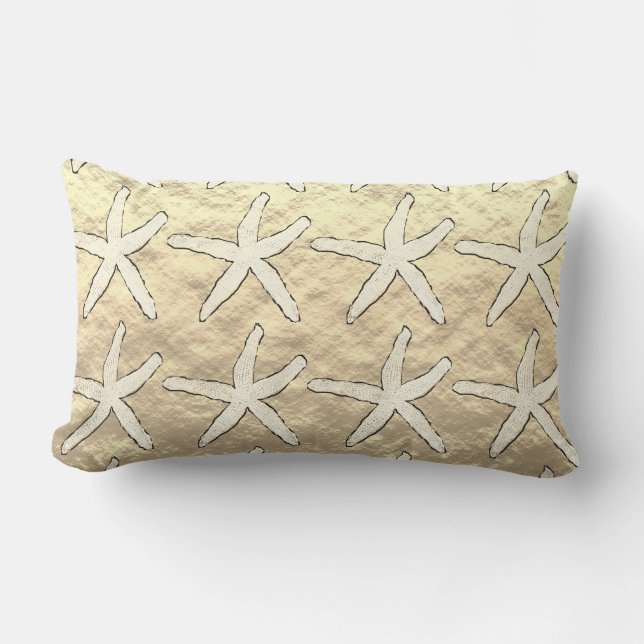 Starfish Golden Gold Foil Cute Pattern Shiny Beach Lumbar Pillow (Front)
