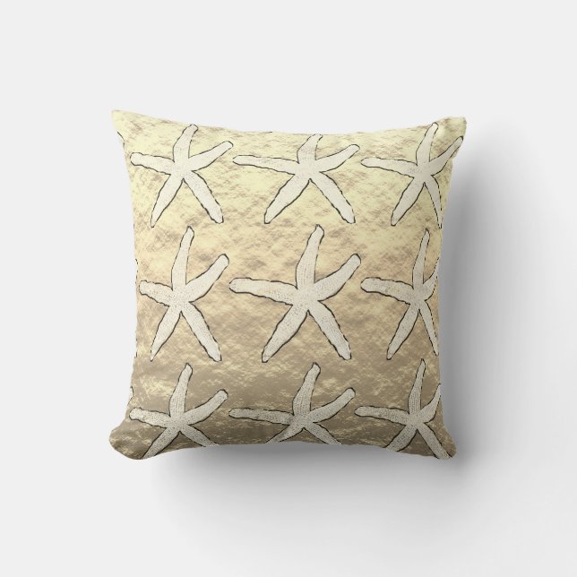 Starfish Golden Gold Foil Cute Pattern Shiny Beach Outdoor Pillow (Front)