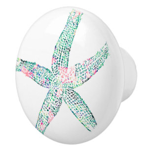 Starfish Green Teal Blue Pink Beach Nautical Decor Ceramic Knob