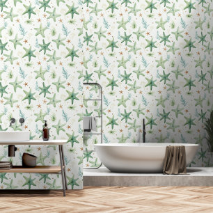 Starfish green watercolor seamless pattern beach wallpaper