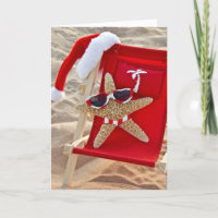 Starfish in beach chair with Santa hat