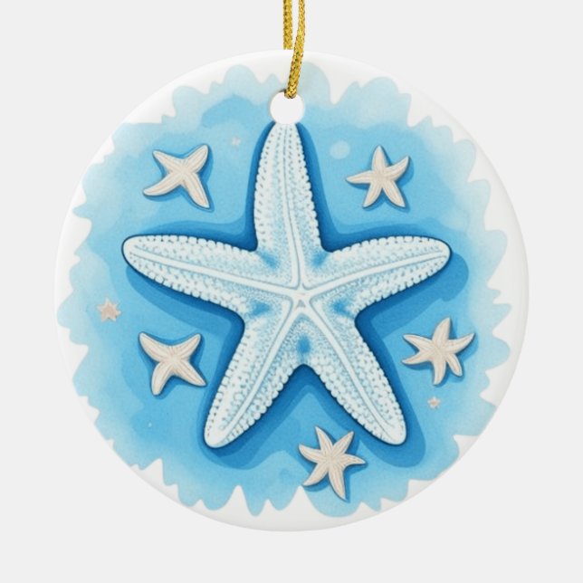 Starfish in Blue Ceramic Ornament (Front)