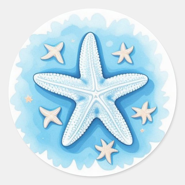 Starfish in Blue Classic Round Sticker (Front)