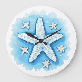 Starfish in Blue Large Clock