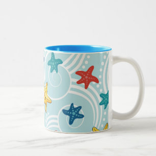 Starfish in Swirly Ocean Two-Tone Coffee Mug