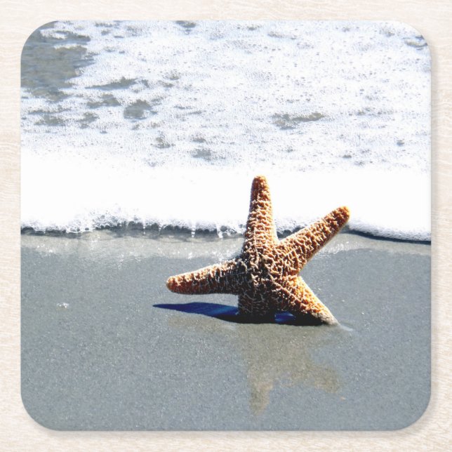 Starfish in the Surf Square Paper Coaster (Front)