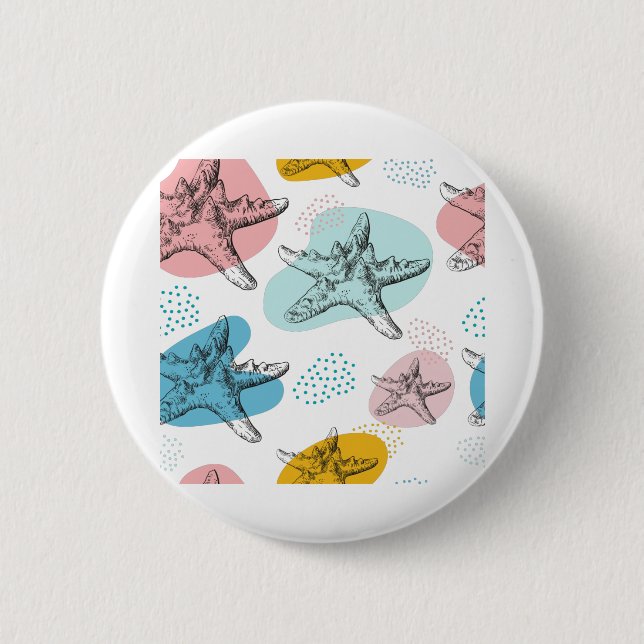 Starfish in trendy colours elegant pattern 2 inch round button (Front)