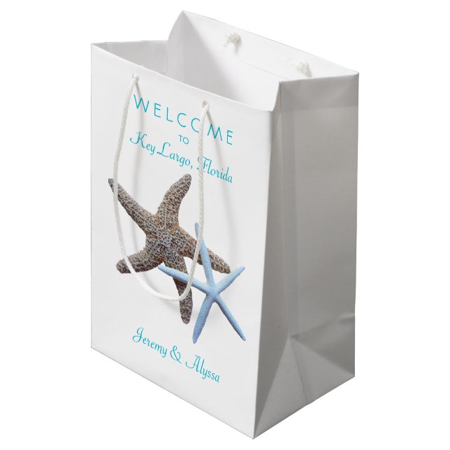 Starfish Key Largo Weekend Wedding Welcome Medium Gift Bag (Front Angled)