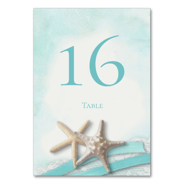 Starfish Lace and RibbonTable Number Card (Front)