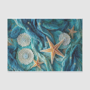 Starfish & Lace, Elegant Ocean Waves Tissue Paper