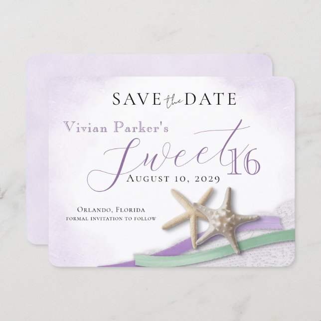 Starfish Lace Sweet 16 Save the Date (Front/Back)