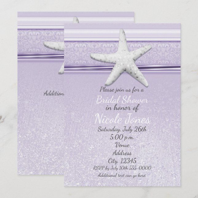 Starfish Lavender Purple Elegant Beach Invitations (Front/Back)