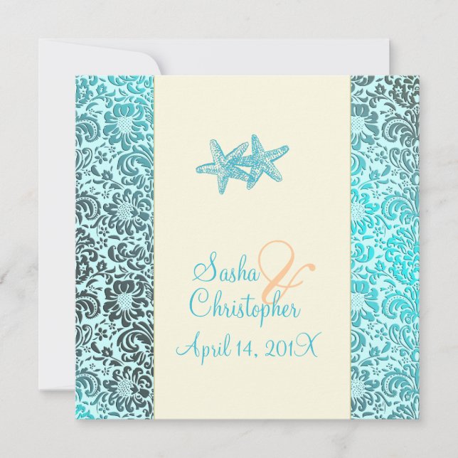 Starfish + mariage damassé Invitations (Devant)