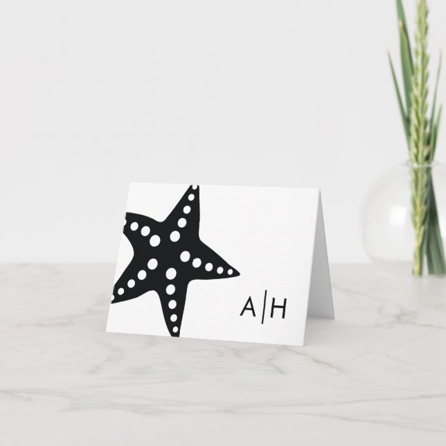 Starfish Mariage plié Merci Cartes, Noir (Devant)